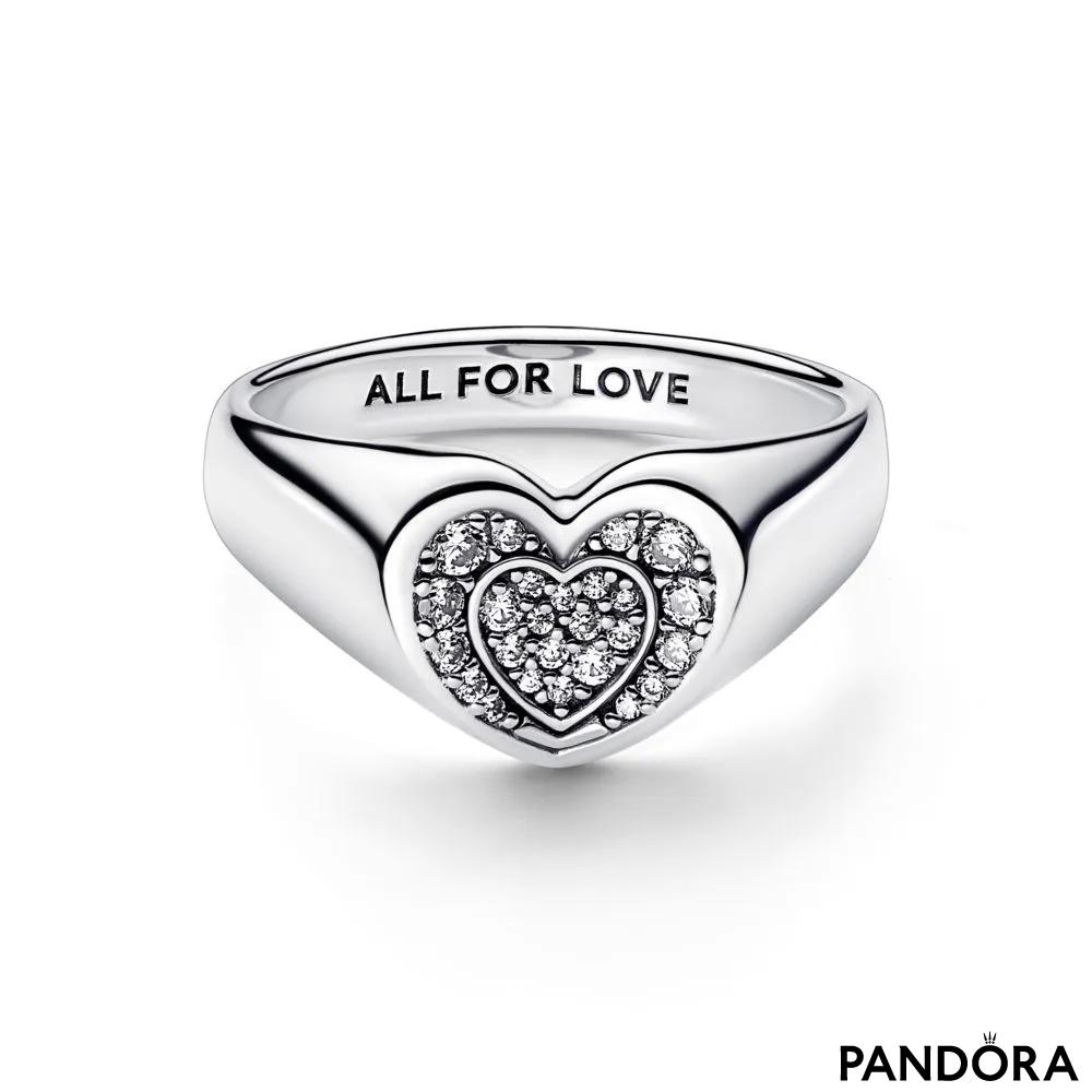 Кольцо-печатка «Сверкающее сердце с pavé» 