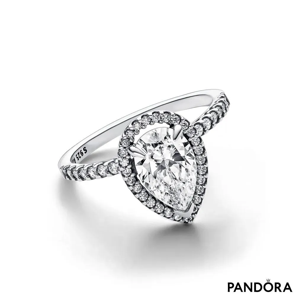 Сверкающее Грушевидное Кольцо с Ореолом (Sparkling Pear Halo Ring)
