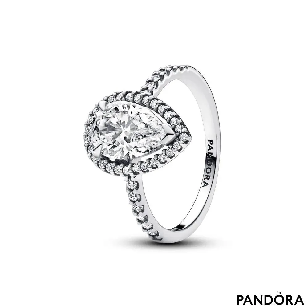 Сверкающее Грушевидное Кольцо с Ореолом (Sparkling Pear Halo Ring)