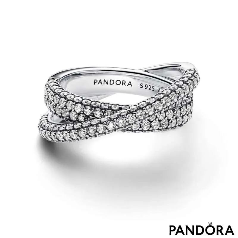 Inel cu bandă dublă încrucișată pavé Pandora Timeless