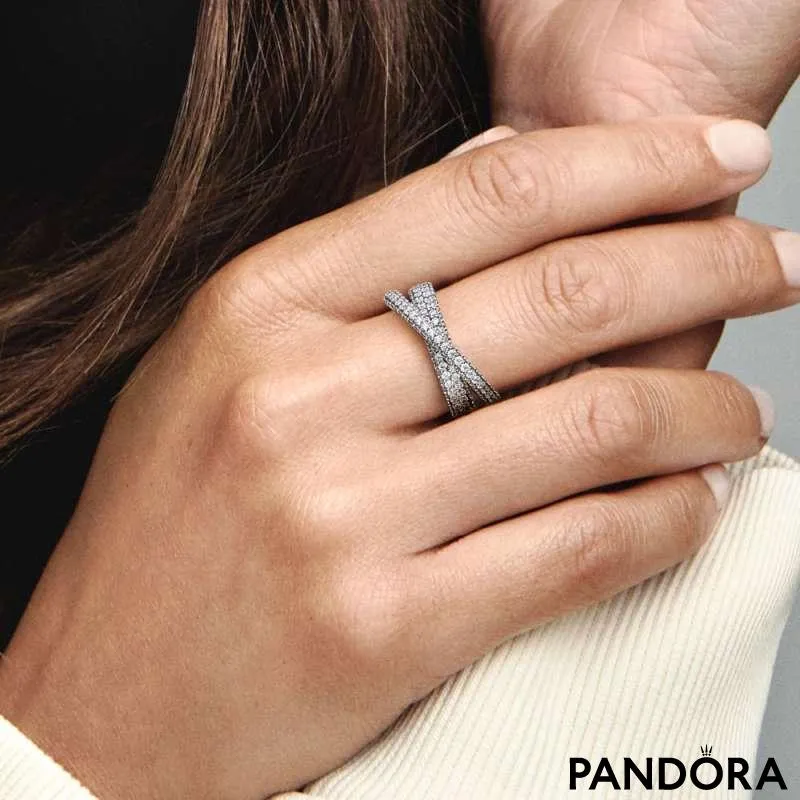 Inel cu bandă dublă încrucișată pavé Pandora Timeless