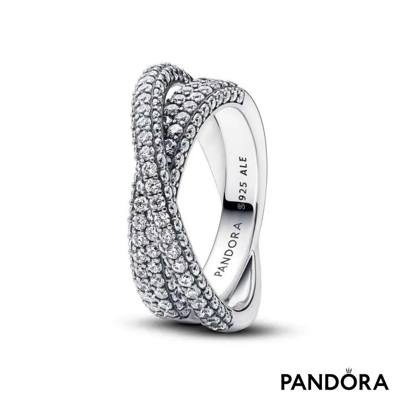 Inel cu bandă dublă încrucișată pavé Pandora Timeless