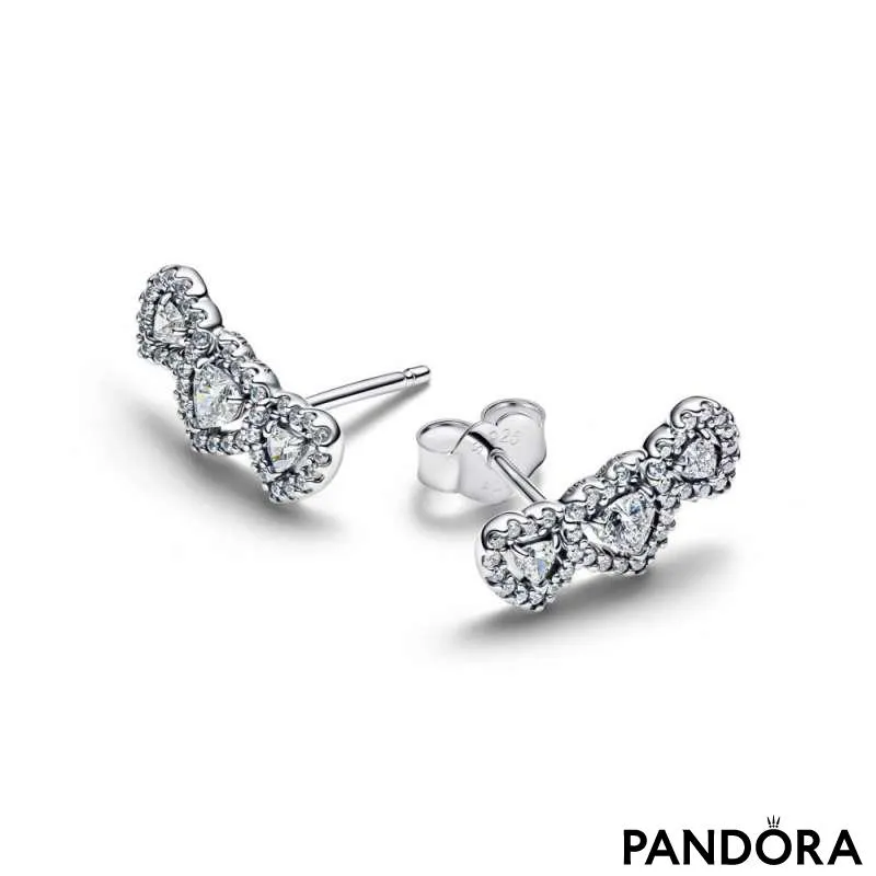 Серьги-пусеты «Трилогия сердец» с ореолом 