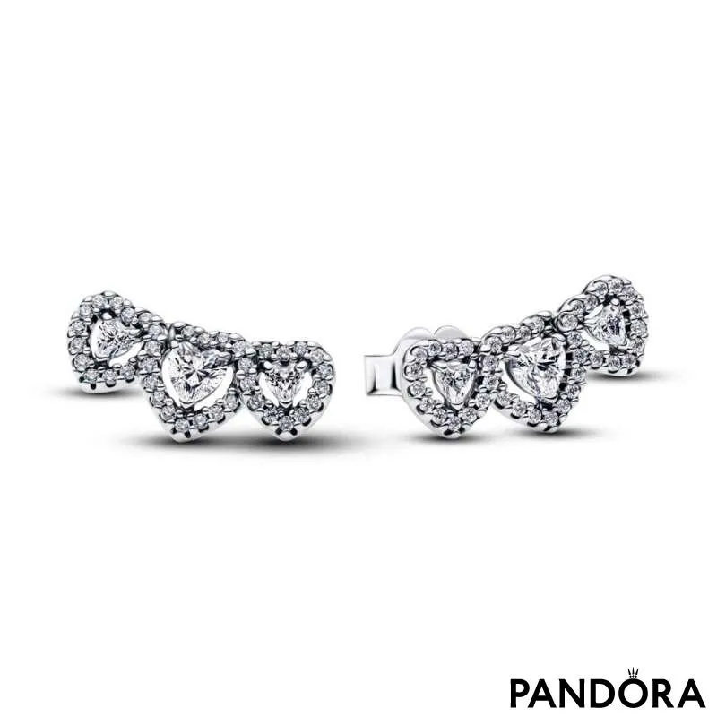 Серьги-пусеты «Трилогия сердец» с ореолом 