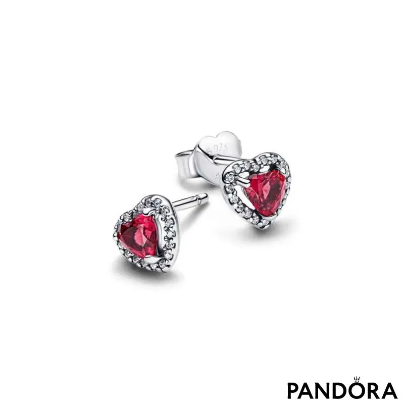 Приподнятые серьги-пусеты с красным сердцем 