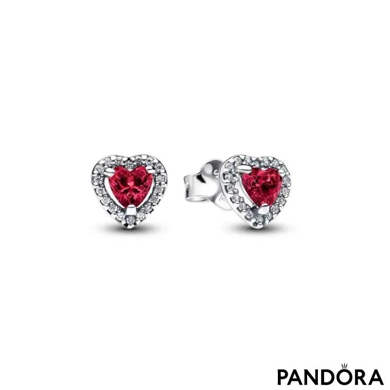 Приподнятые серьги-пусеты с красным сердцем 