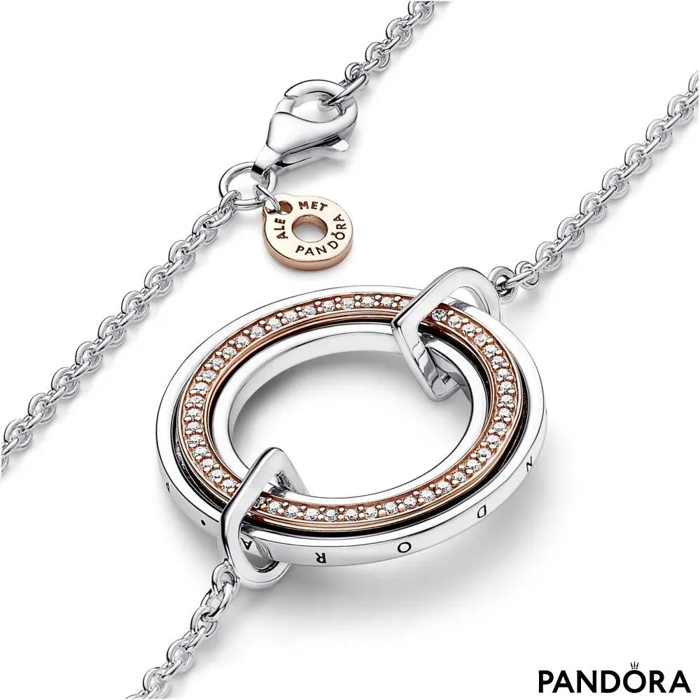 Двухцветное колье с логотипом Pandora Signature паве