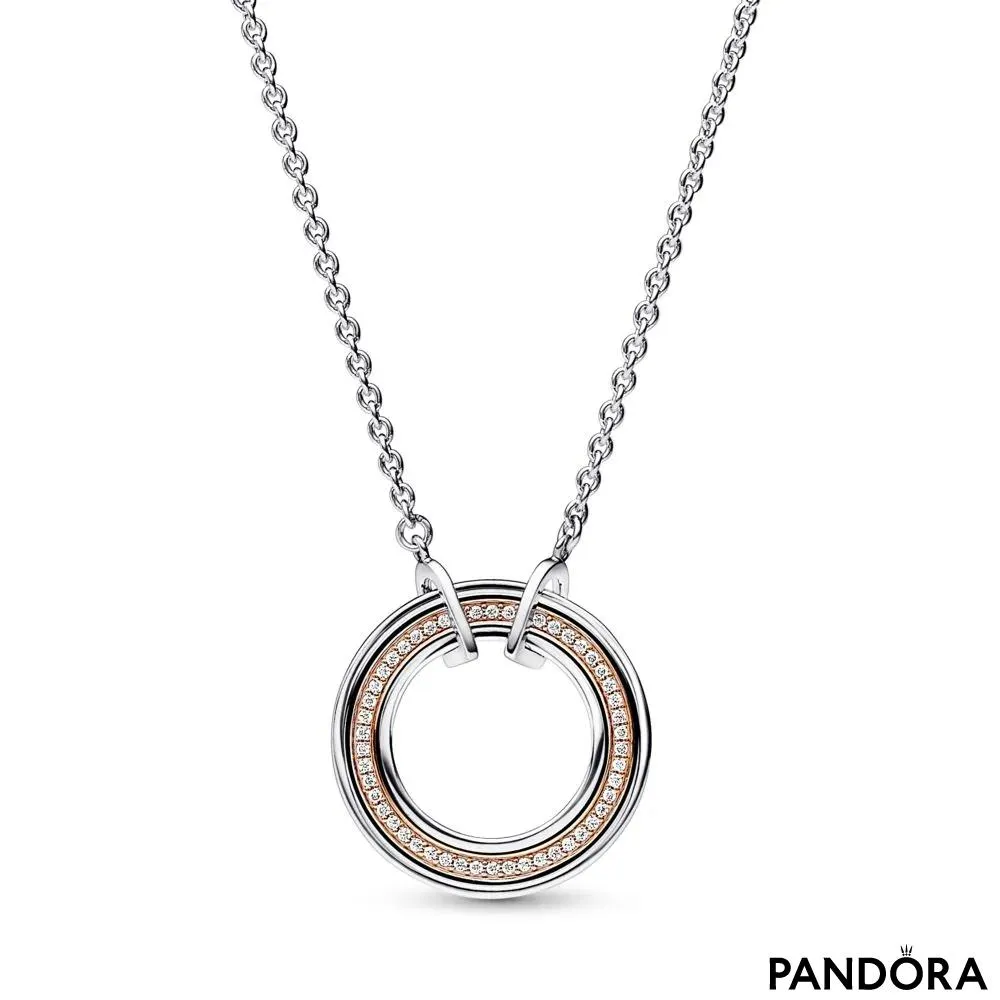 Двухцветное колье с логотипом Pandora Signature паве