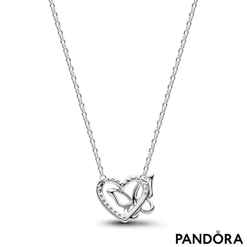 Colier cu pandantiv cu inimă și fluture interconectate 