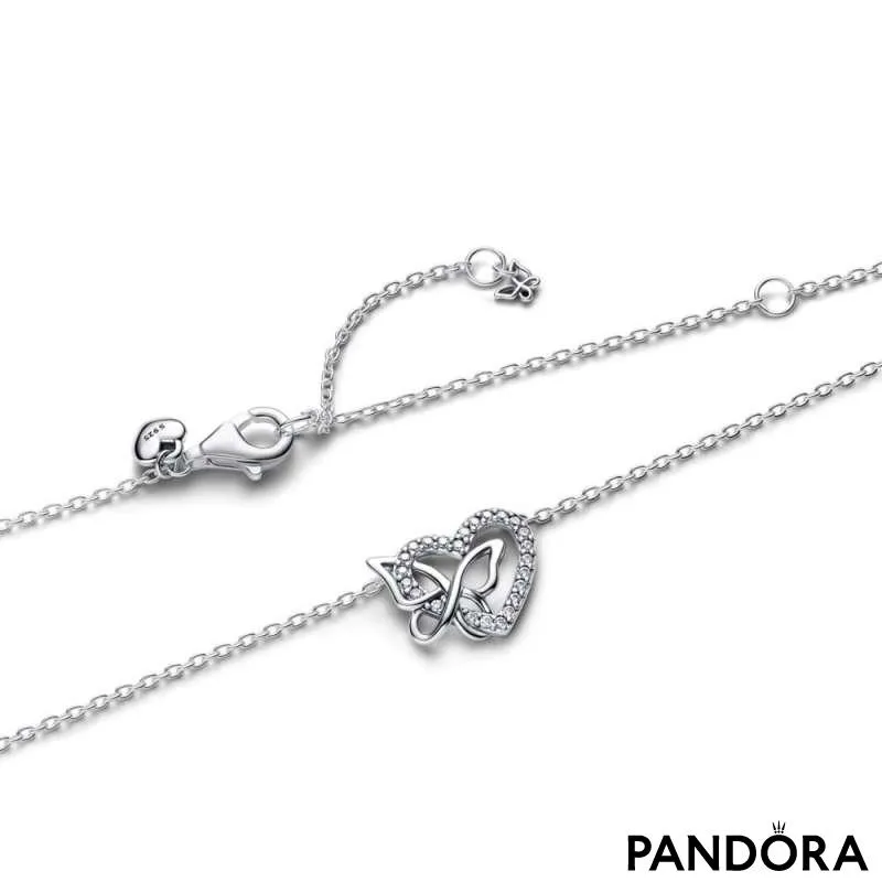 Colier cu pandantiv cu inimă și fluture interconectate 