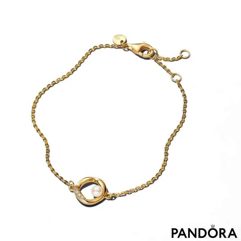 Органично оформленный браслет с pavé-кольцом и обработанным пресноводным культивированным жемчугом 