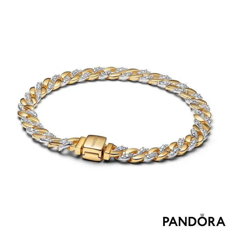 Brățară lanț cubanez bicolor cu pavé 