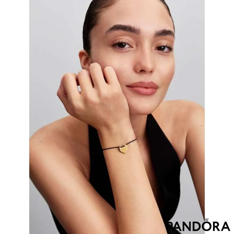 Brățară glisantă cu fir negru cu inimă ce poate fi inscripționată 