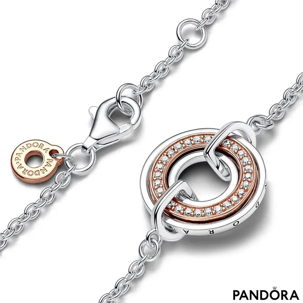 Браслет-цепочка Pandora Signature паве с двухцветным логотипом