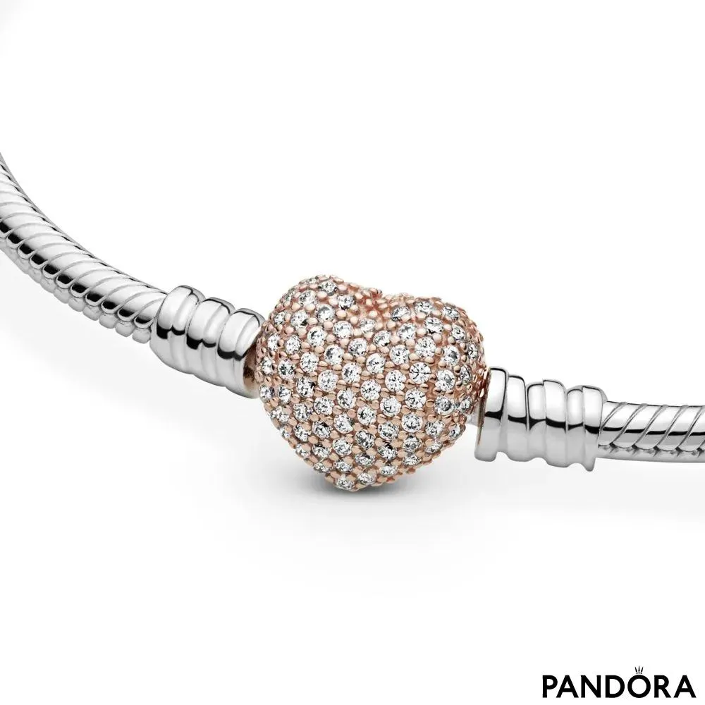 Браслет-змейка Pandora Moments с застежкой в форме сердца паве 