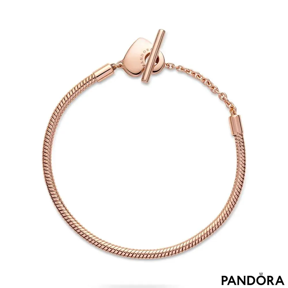 Brățară tip lanț clasic cu bară în T și inimă Pandora Moments