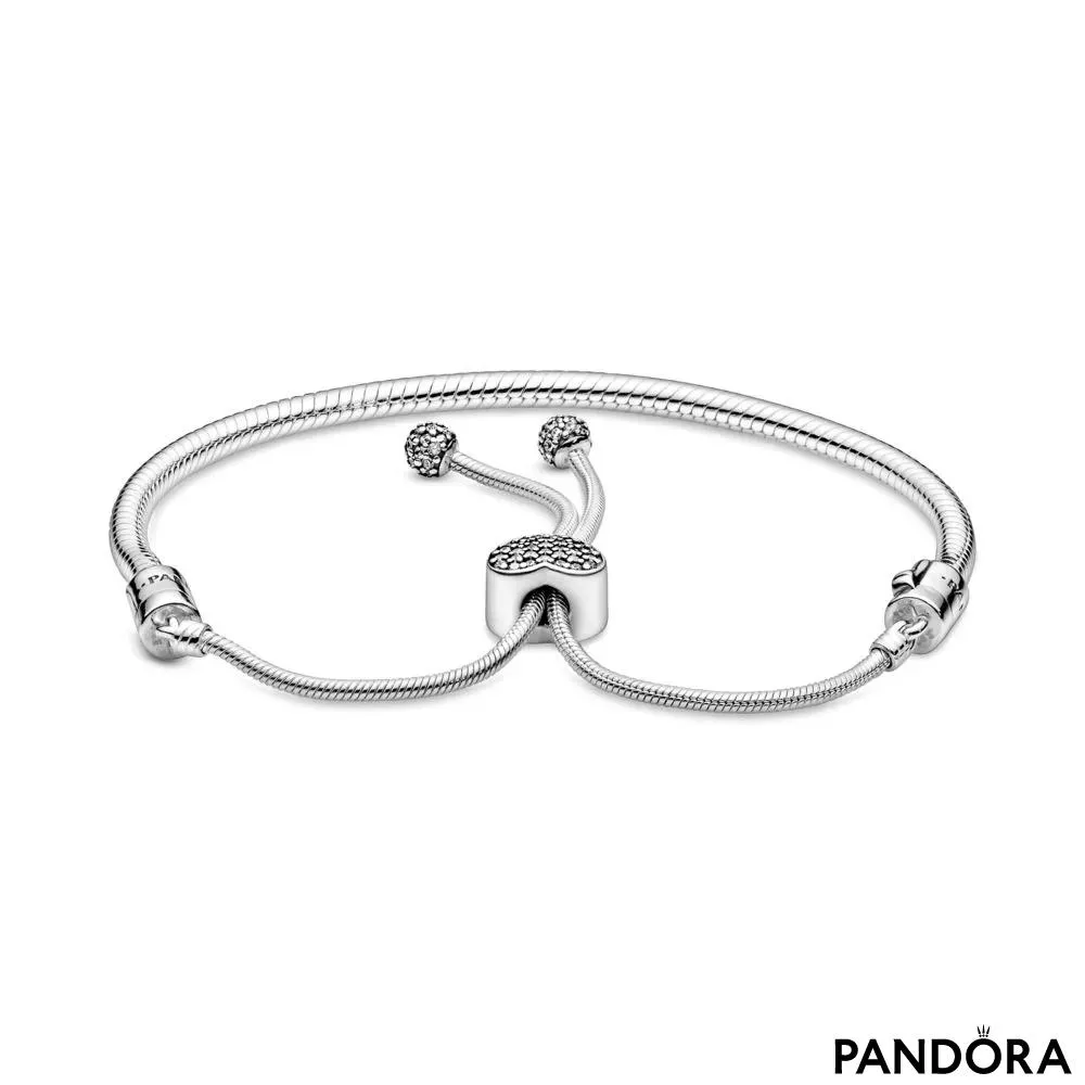 Brățară glisantă tip lanț clasic cu sistem de prindere în formă de inimă, cu țintuire tip pavé Pandora Moments
