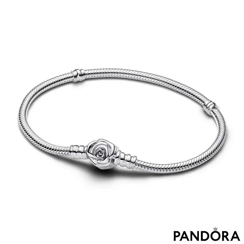 Браслет Pandora Moments с цепочкой-змейкой и застежкой Цветущая роза 
