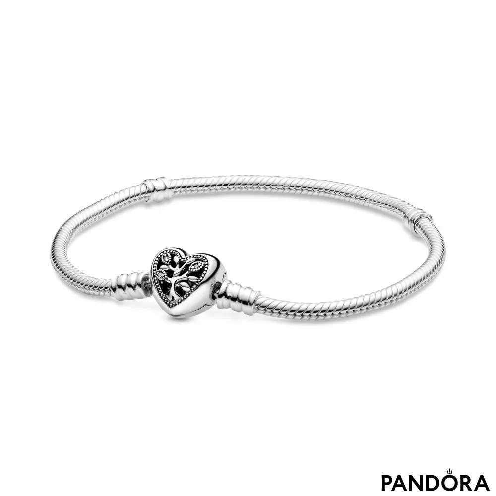 Классический браслет Pandora Moments с застежкой в виде сердца с генеалогическим древом 