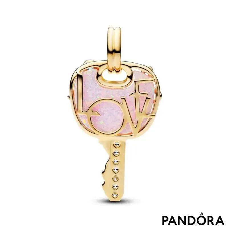 Talisman de tip pandantiv mare cu cheia iubirii roz opalescent 