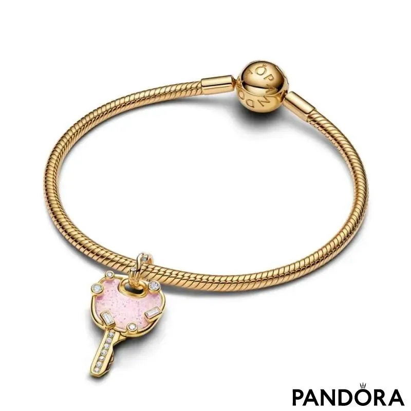 Talisman de tip pandantiv mare cu cheia iubirii roz opalescent 