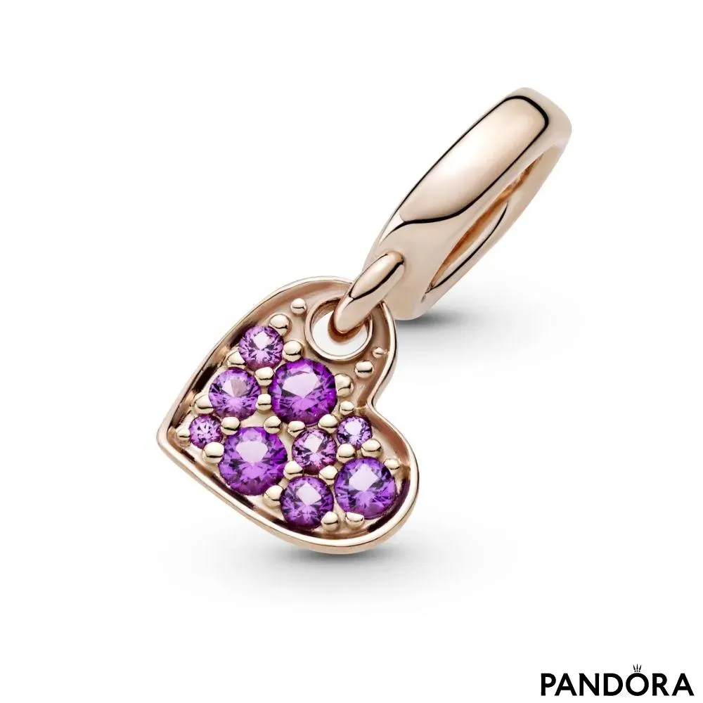 Talisman de tip pandantiv cu inimă înclinată pavé violet regal
