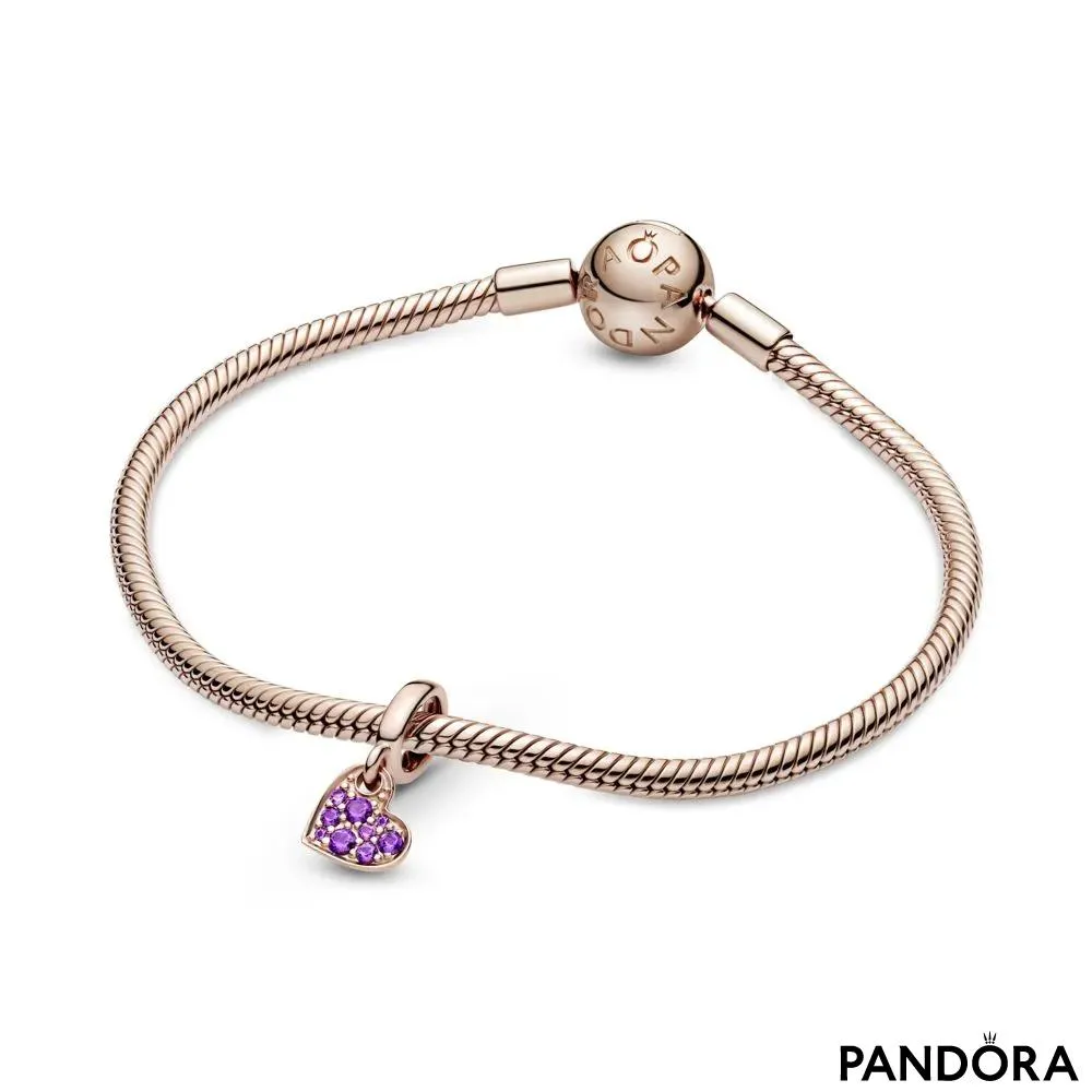 Talisman de tip pandantiv cu inimă înclinată pavé violet regal