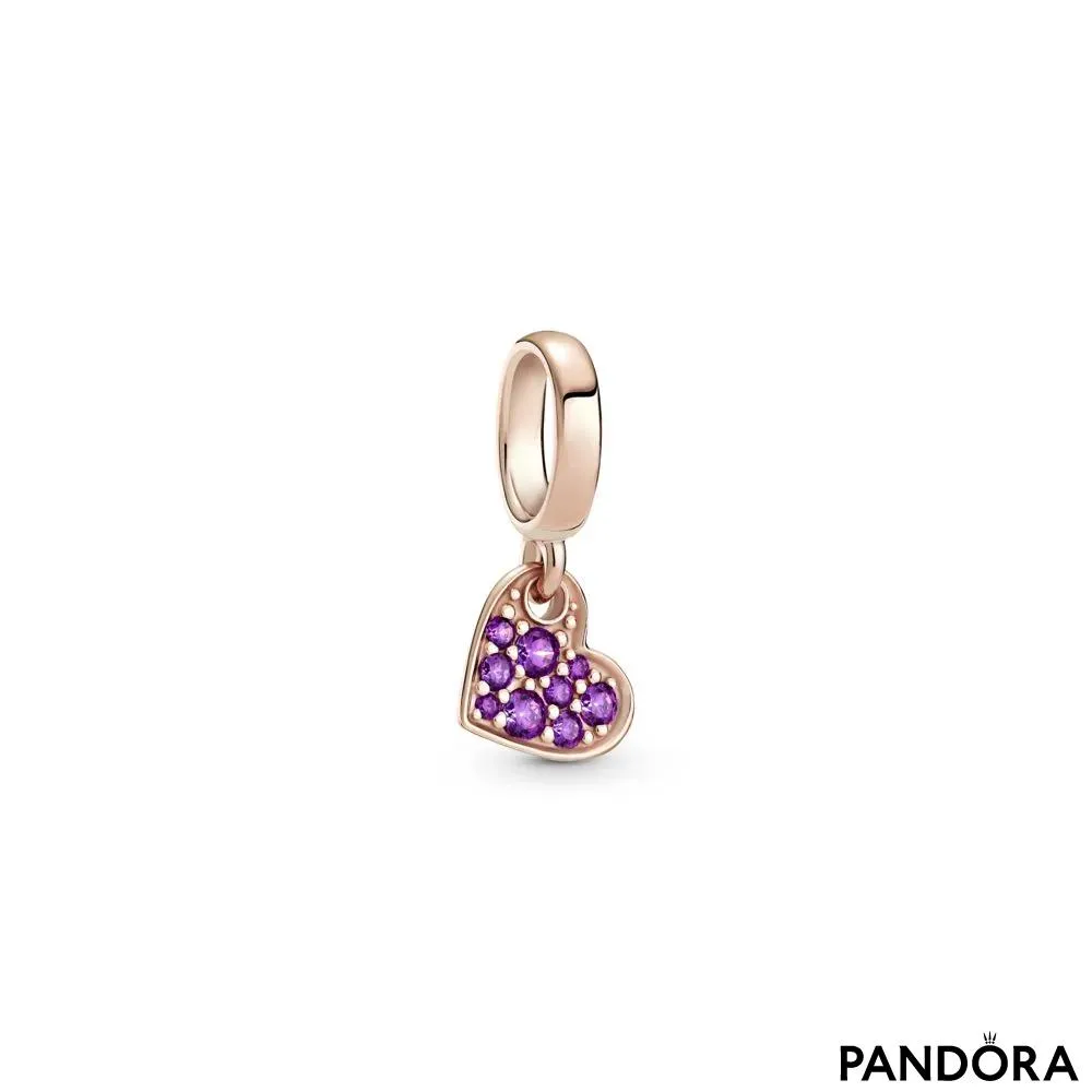 Talisman de tip pandantiv cu inimă înclinată pavé violet regal
