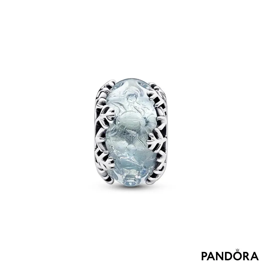 Talisman din sticlă de Murano cu fulg de nea albastru glacial