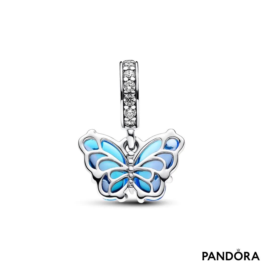 Talisman de tip pandantiv cu fluture din sticlă de Murano albastră 