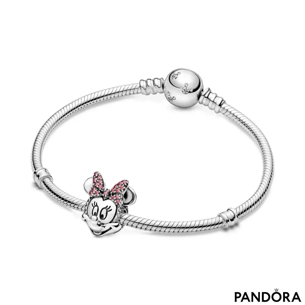 Talisman cu fixare ușoară tip pavé Funda roz a lui Minnie Mouse de la Disney