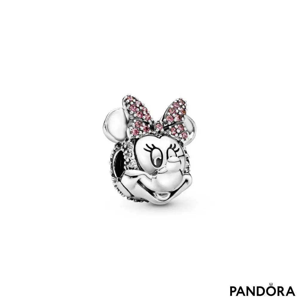 Talisman cu fixare ușoară tip pavé Funda roz a lui Minnie Mouse de la Disney 