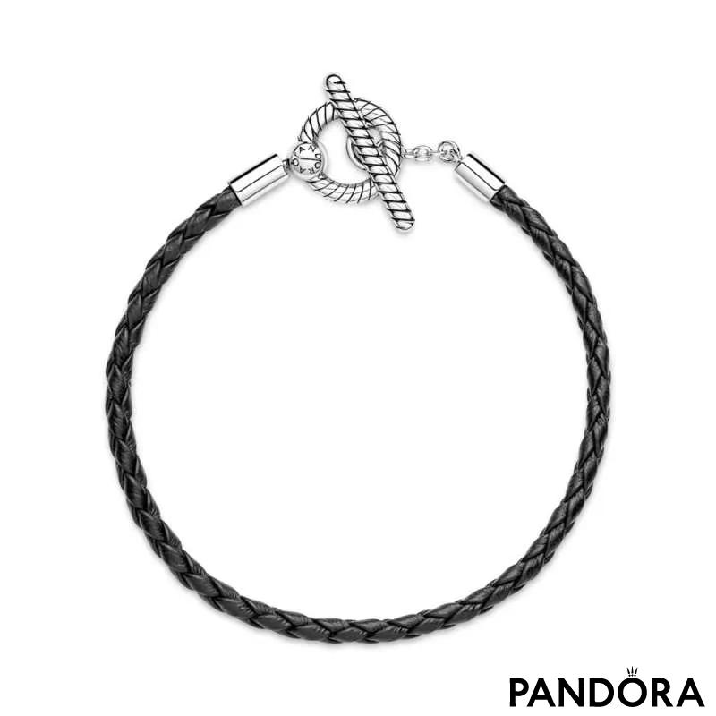 Brățară cu bară în T din piele împletită Pandora Moments