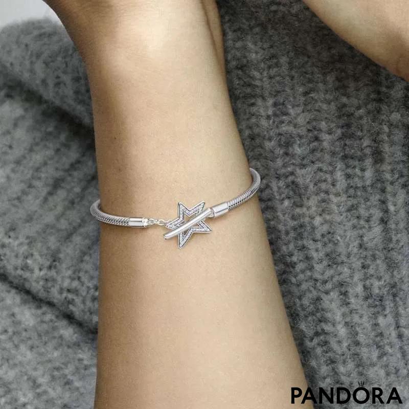 Brățară tip lanț clasic cu închizătoare în formă de stea asimetrică și bară în T Pandora Moments