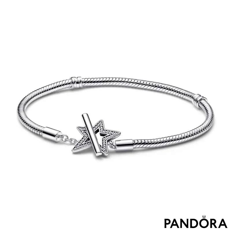 Brățară tip lanț clasic cu închizătoare în formă de stea asimetrică și bară în T Pandora Moments