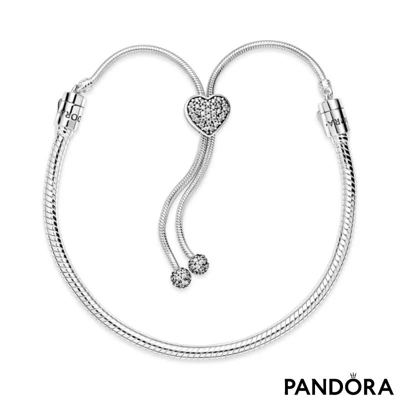 Brățară glisantă tip lanț clasic cu sistem de prindere în formă de inimă, cu țintuire tip pavé Pandora Moments 