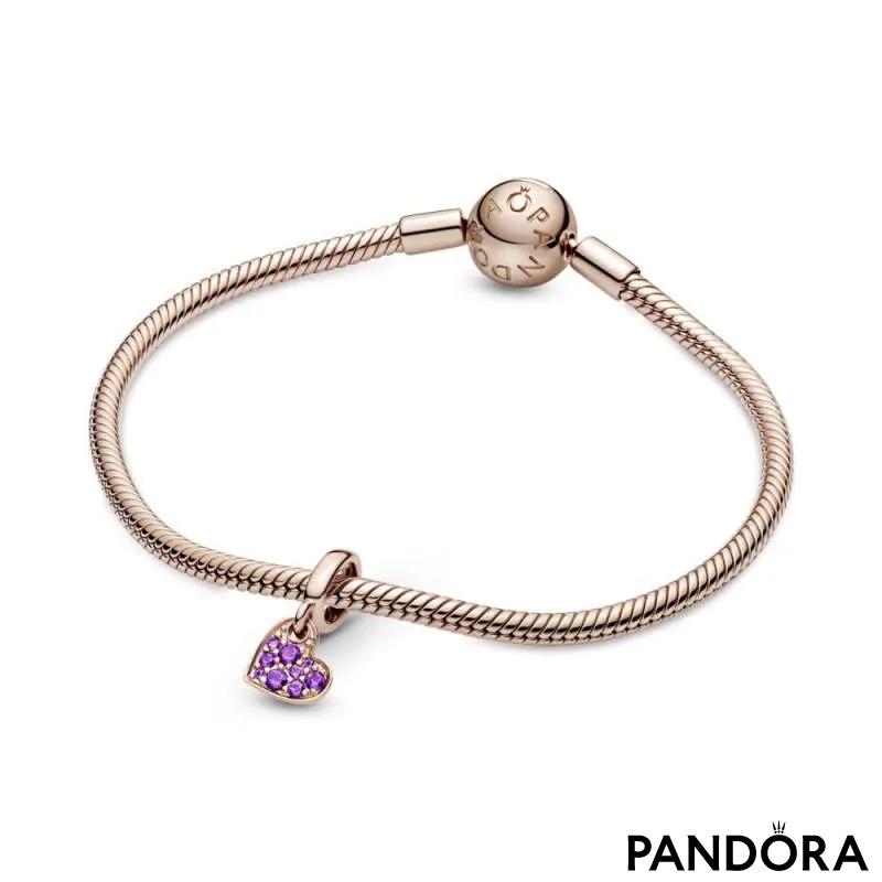 Talisman de tip pandantiv cu inimă înclinată pavé violet regal