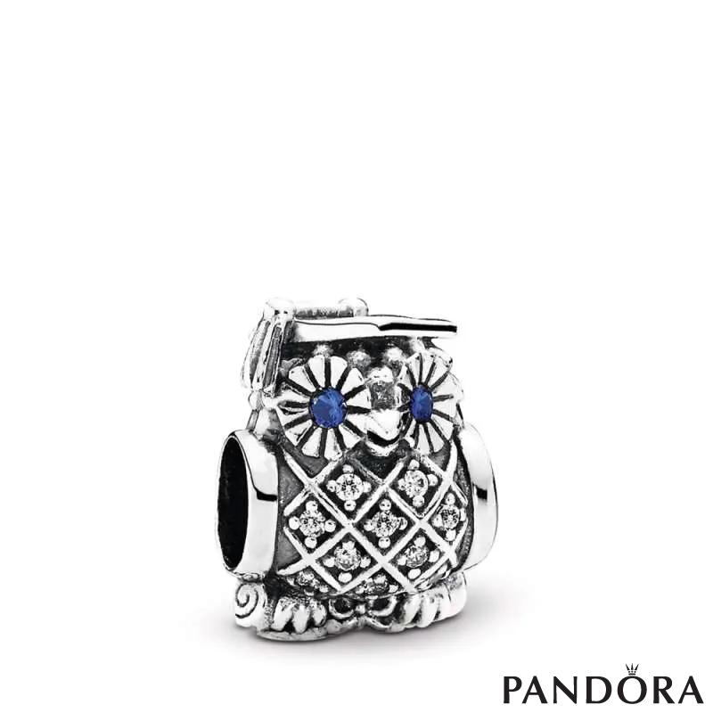Talisman cu bufniţă din argint 925 cu cristal albastru-elveţian şi zirconiu cubic