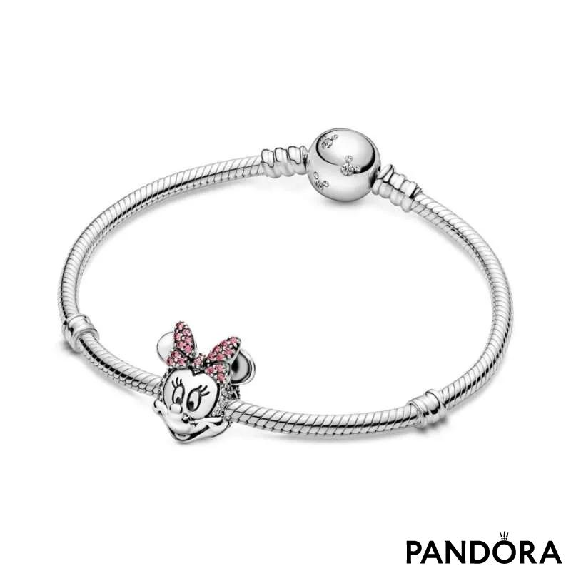 Talisman cu fixare ușoară tip pavé Funda roz a lui Minnie Mouse de la Disney 